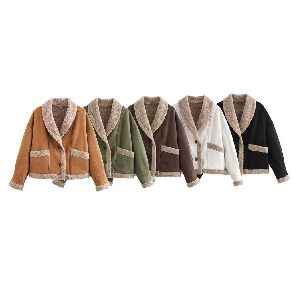 Women's cozy oversized jacket with soft lining and elegant button placket, size S