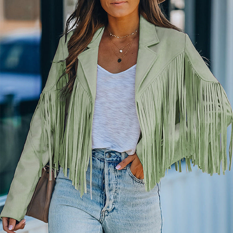 Women's fringed jacket made of high-quality suede blend, size GR
