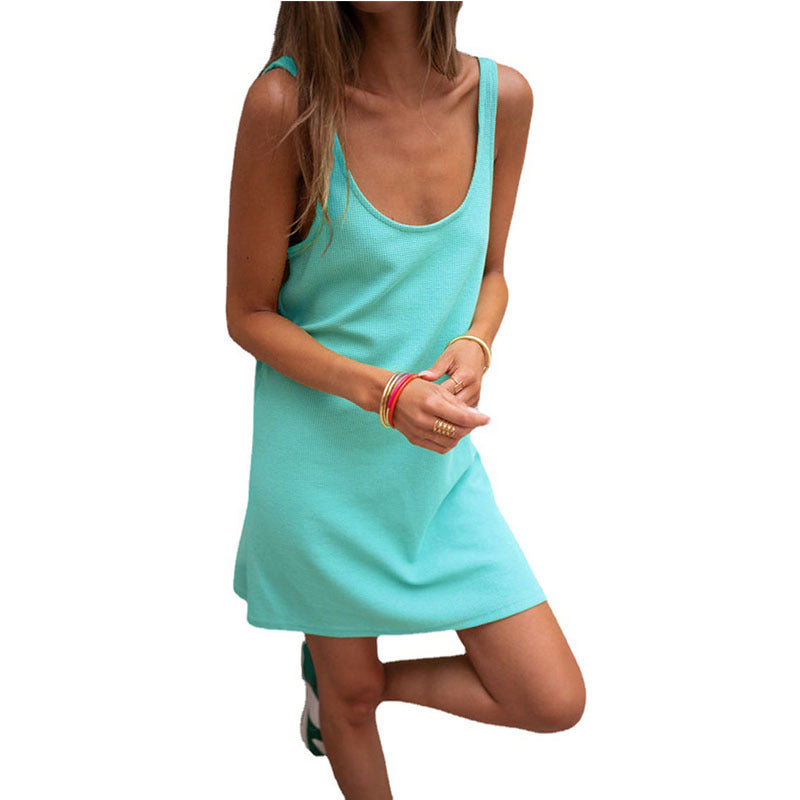 Damen lässiges Kleid im raffinierten Rippschnitt mit tiefem Ausschnitt und schlichtem Design GR