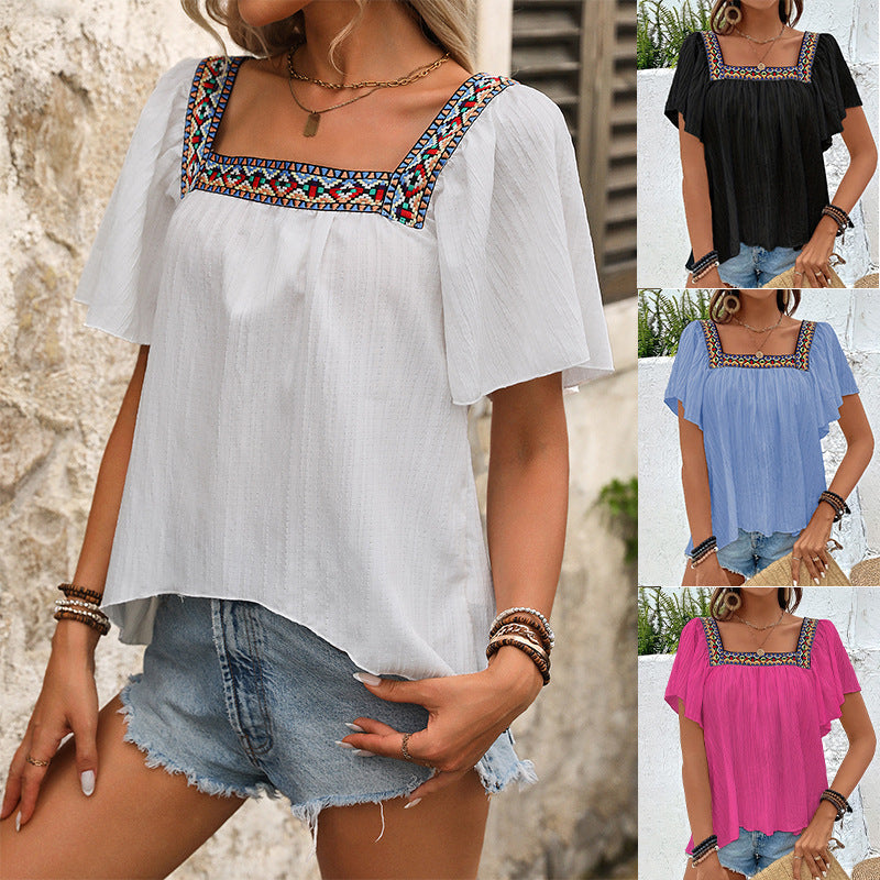Damen luftige Sommerbluse mit Stickereien GR