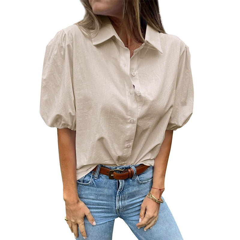 Damen Bluse mit Puffärmeln und klassischem Kragen GR