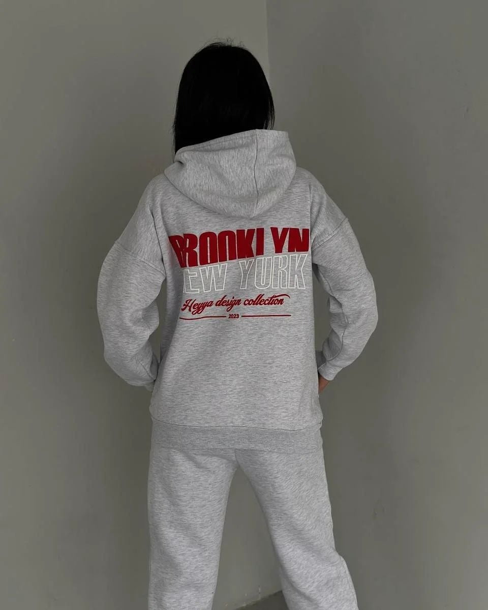 Damen lässiger Fleece-Hoodie und Jogginghose Set mit praktischem Kordelzug und hochwertiger Baumwollmischung GR