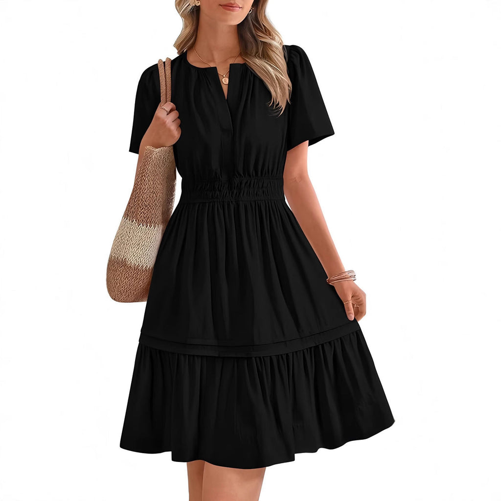 Damen gesmoktes Freizeitkleid mit voluminösem Rock GR