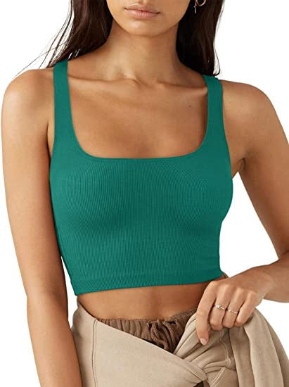 Women's crop top with ribbed fabric and wide straps, size