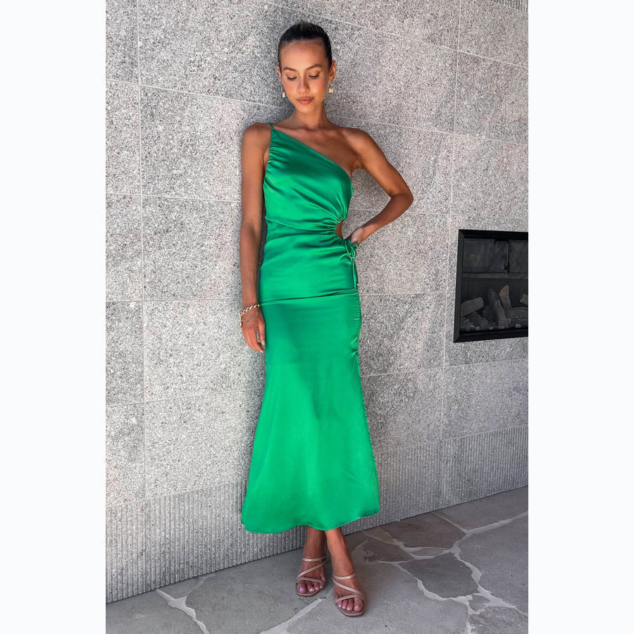 Damen Asymmetrisches Cocktailkleid mit elegantem Seitenschlitz und verzierter Taille GR