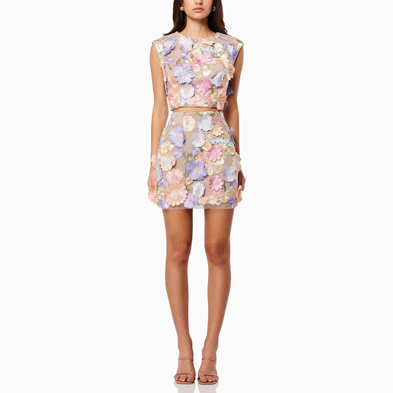 GR | Sleeveless Crop Top Bodycon Skirt Two-Piece Set