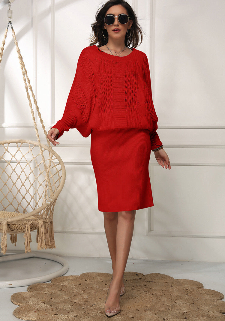 GR | Lockere Fledermausärmel Pulloverkleid