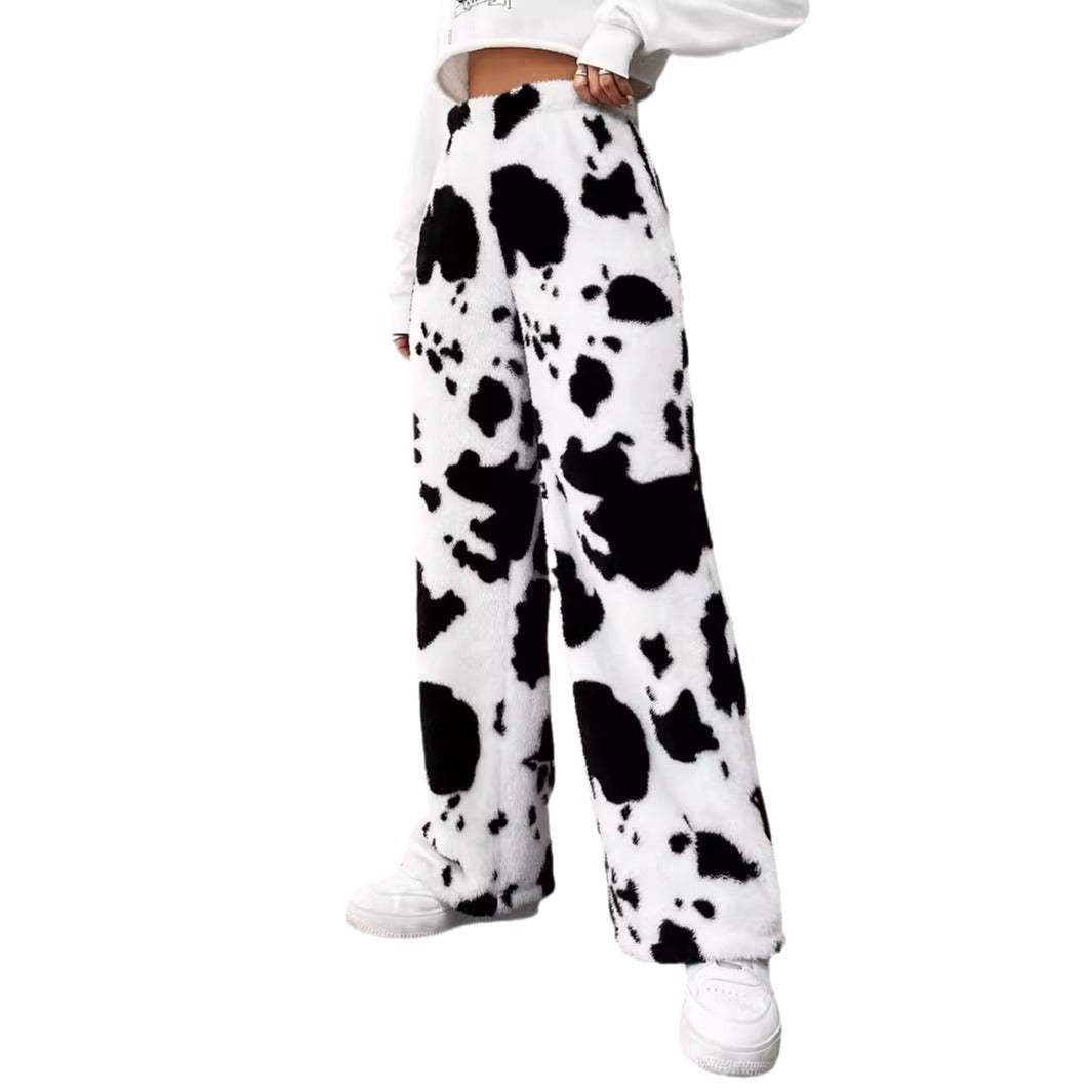 Damen Fleece-Hose im trendigen Kuhmuster GR