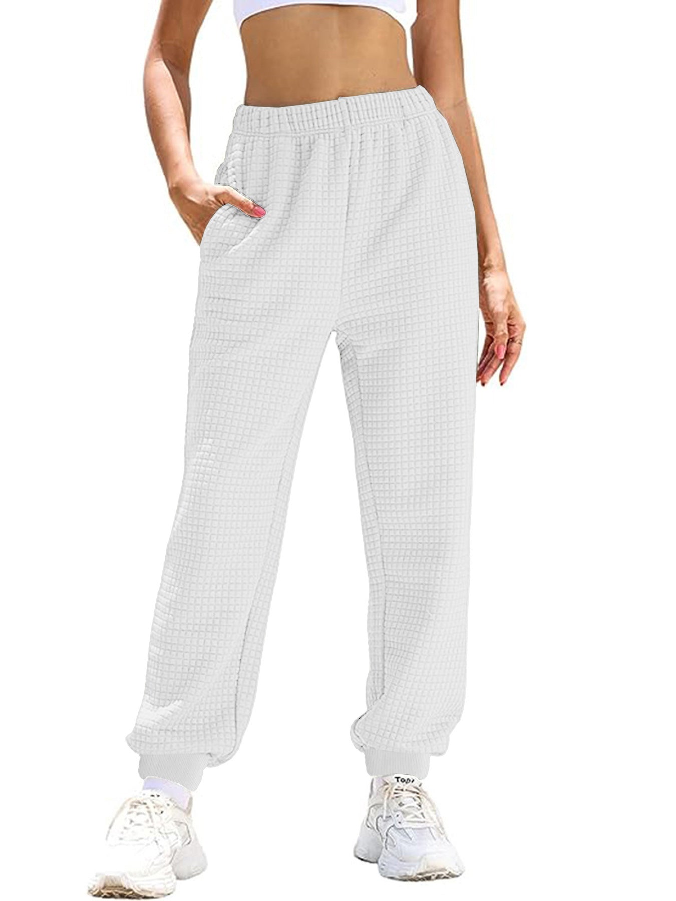 Women's loose waffle-textured jogging pants, size