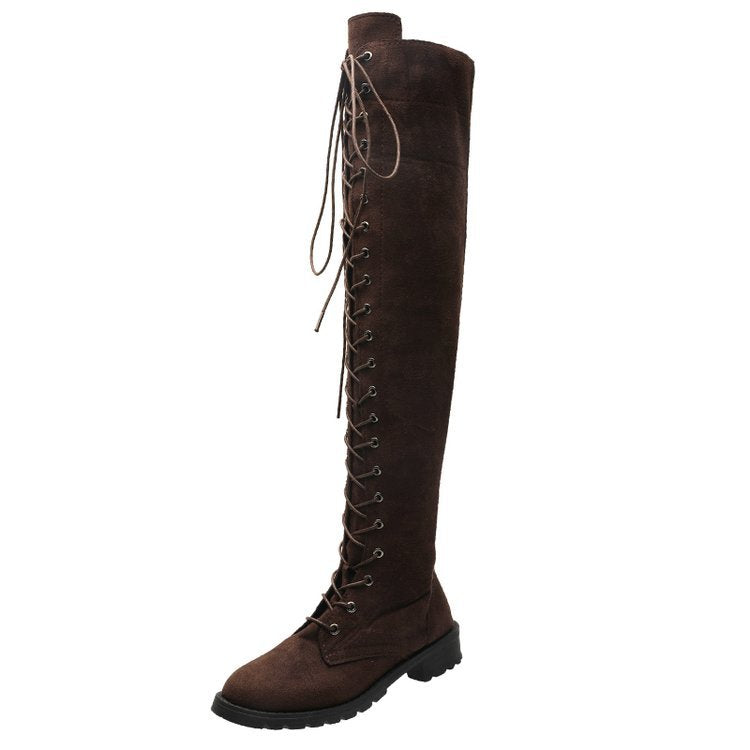 Women's over-the-knee boots with sophisticated lacing and robust sole, size GR