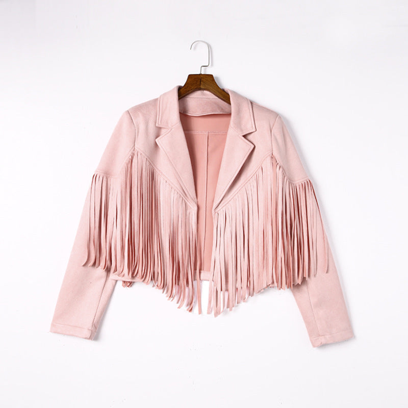 Women's fringed jacket made of high-quality suede blend, size GR