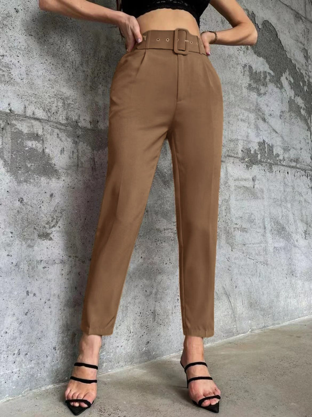 Damen weite Hochbundhose mit schickem Gürtel GR