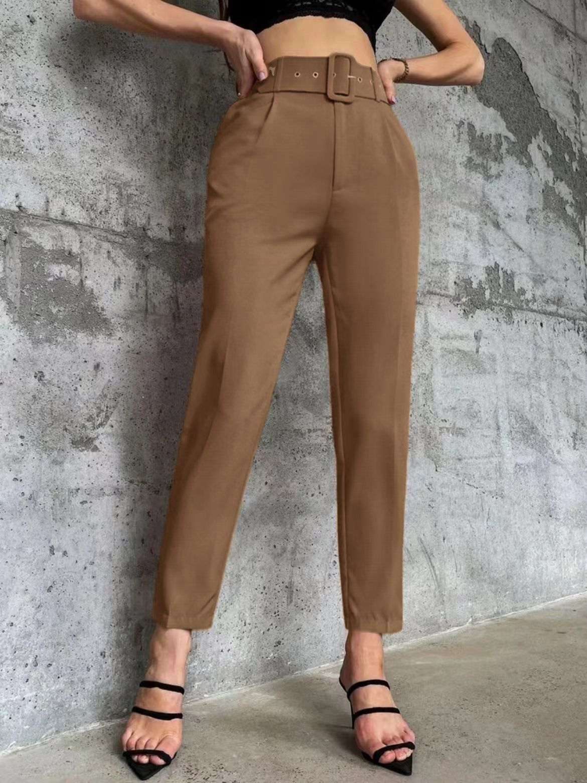 Damen weite Hochbundhose mit schickem Gürtel GR