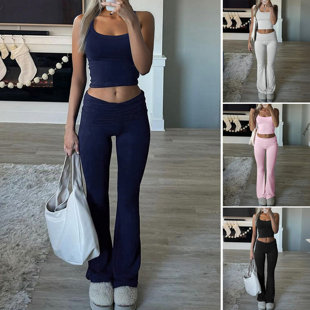 Women's Cropped Top and Flared Trousers Set, Size