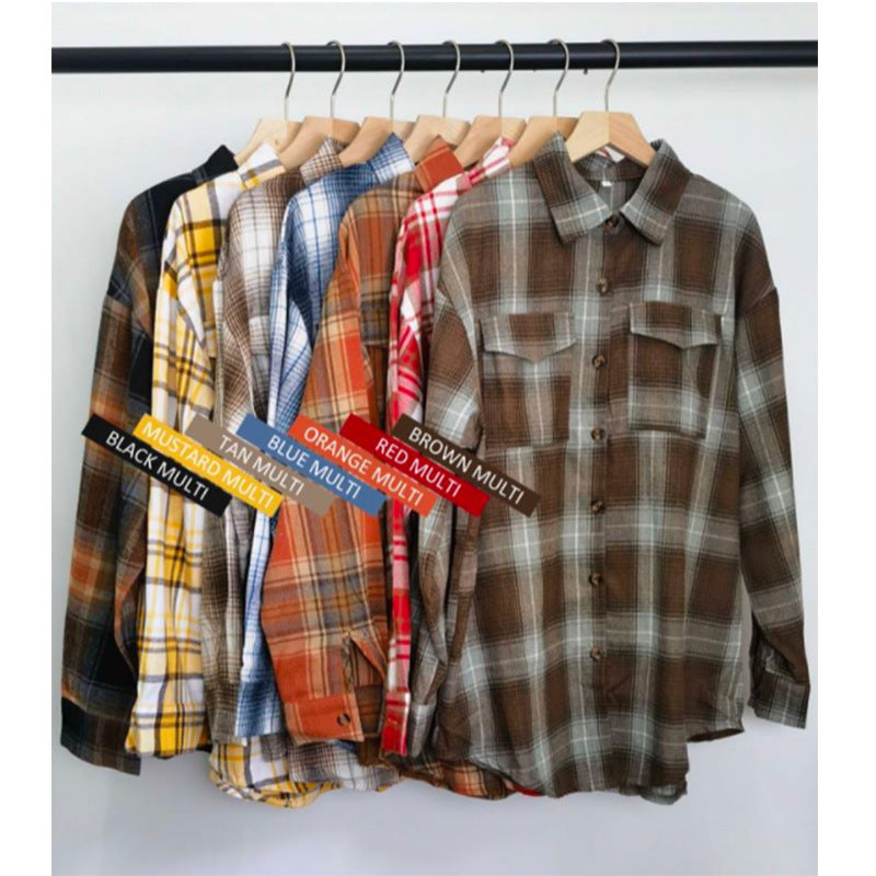 Women's checked shirt with button-up front design and casual knot detail, size GR