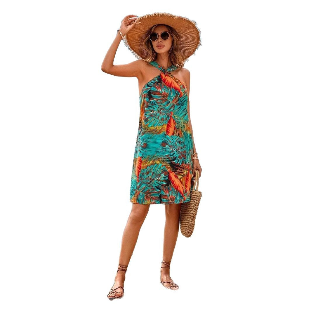 GR | Print Halter Strand Urlaub Fließendes Kleid