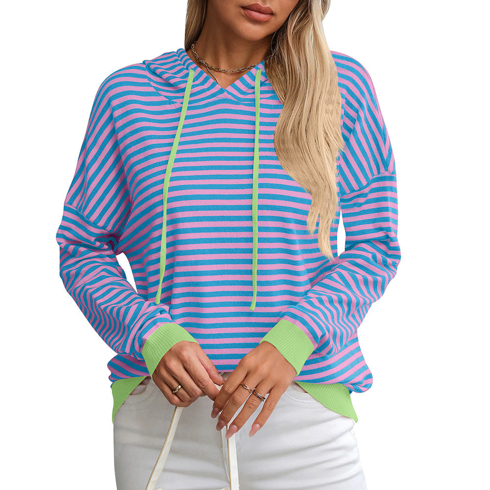 Damen gestreifter Hoodie mit lässigem Schnitt und kontrastierenden Details GR