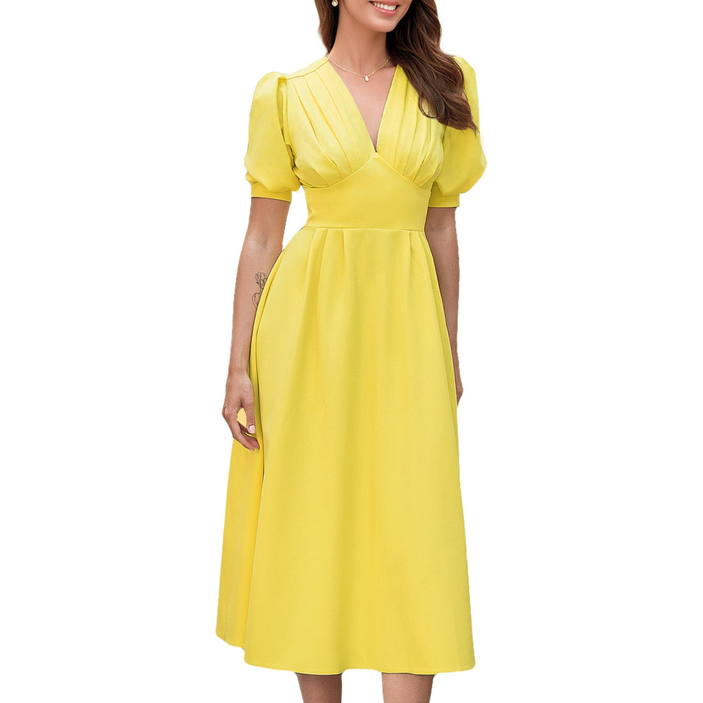 Women's Midi Dress with Puff Sleeves Size