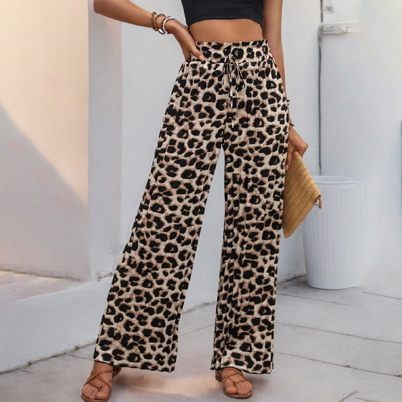 Damen Palazzo-Hose mit stylischem Leoprint und elastischem Taillenzug GR