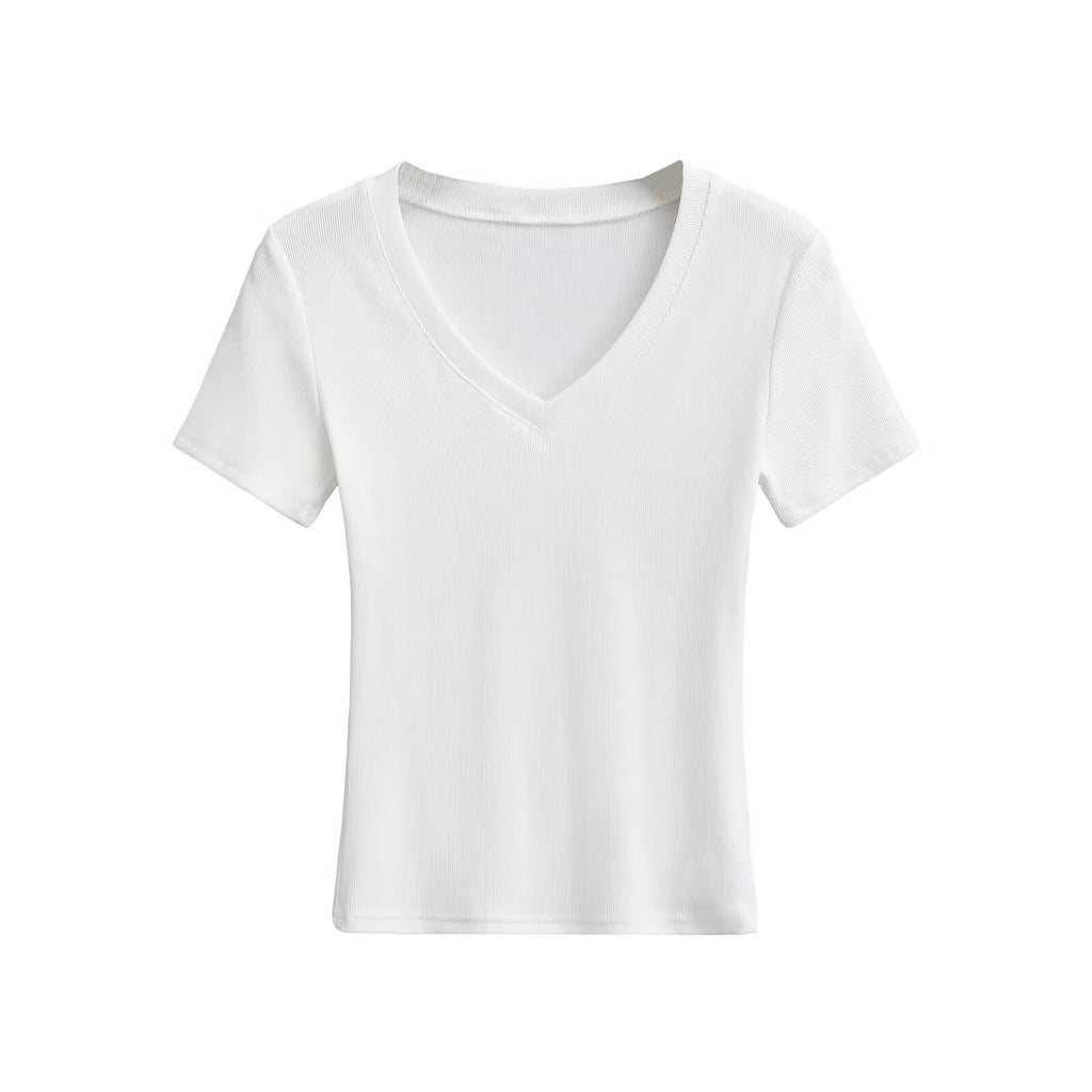 Damen V-Ausschnitt T-Shirt aus hochwertiger Baumwolle mit bequemer Passform GR