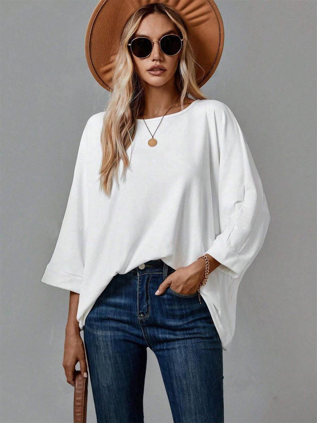 Damen lässiges Oversized T-Shirt mit weitem Schnitt und stylischem Rundhalsausschnitt GR
