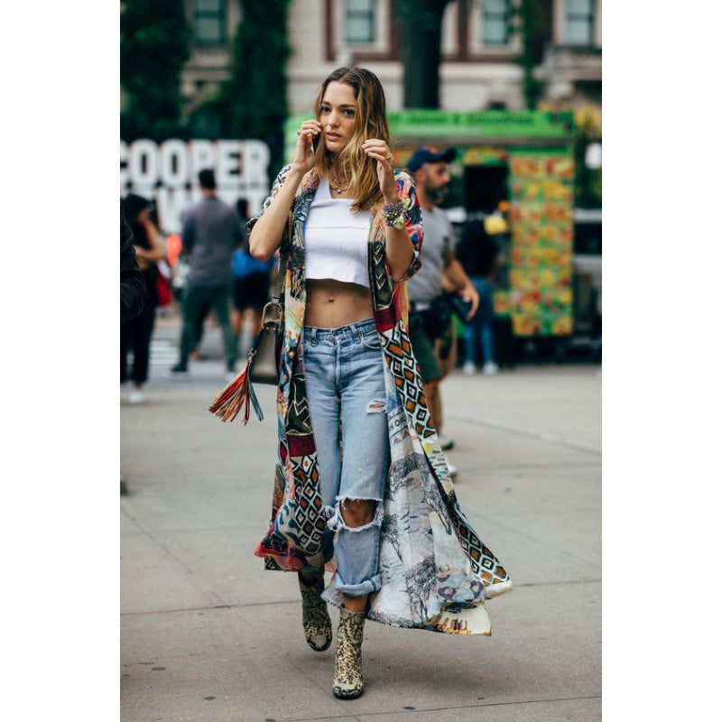 Damen Kimono-Überwurf mit buntem Patchwork-Design und leichtem Stoff GR