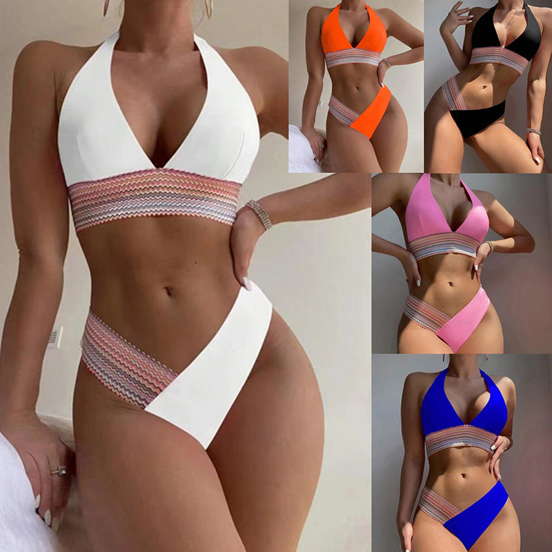 GR | Women's bikini set with modern criss-cross design and high leg cut