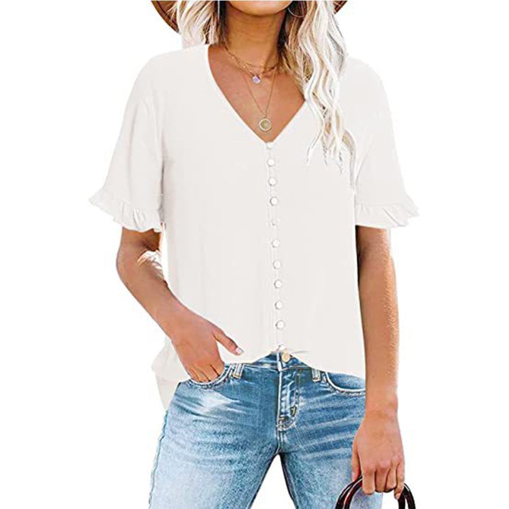 Damen Bluse mit Rüschendetails und Knopfleiste GR