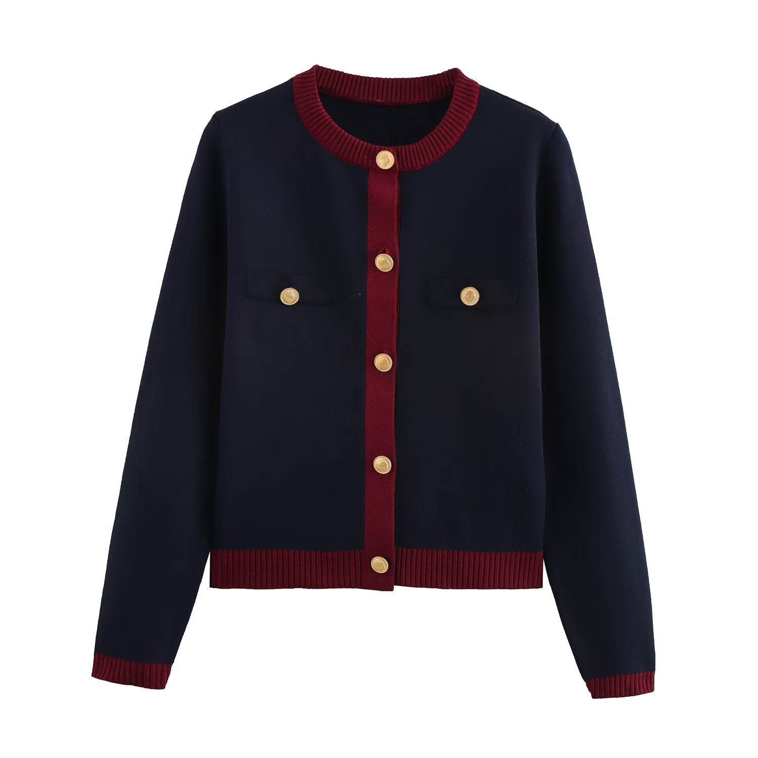 GR | Frühling Goldene Knopf Kontrast Strick Cardigan Top
