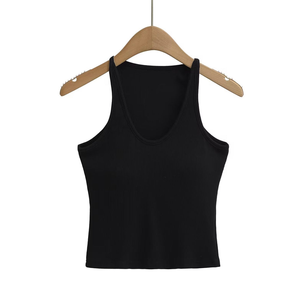 Damen ärmelloses Sporttop mit tiefem U-Ausschnitt und elastischem Material GR
