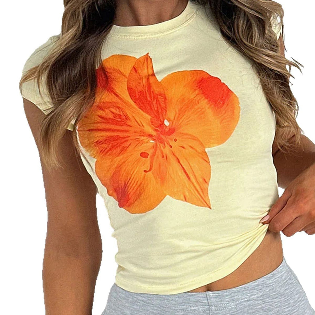 Damen T-Shirt mit floralem Druck und kurzem Schnitt GR