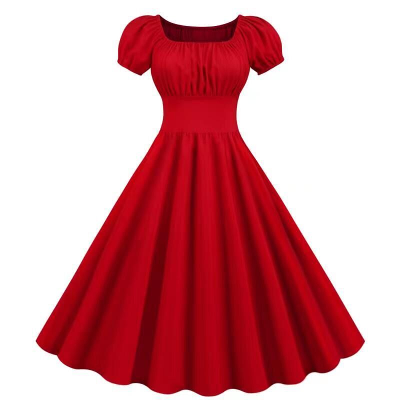 Women's vintage dress with puff sleeves and swing skirt, size