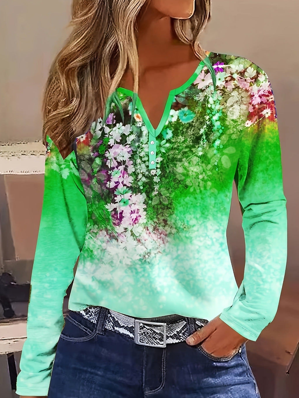 GR | Floral Rundhals Langarmshirt
