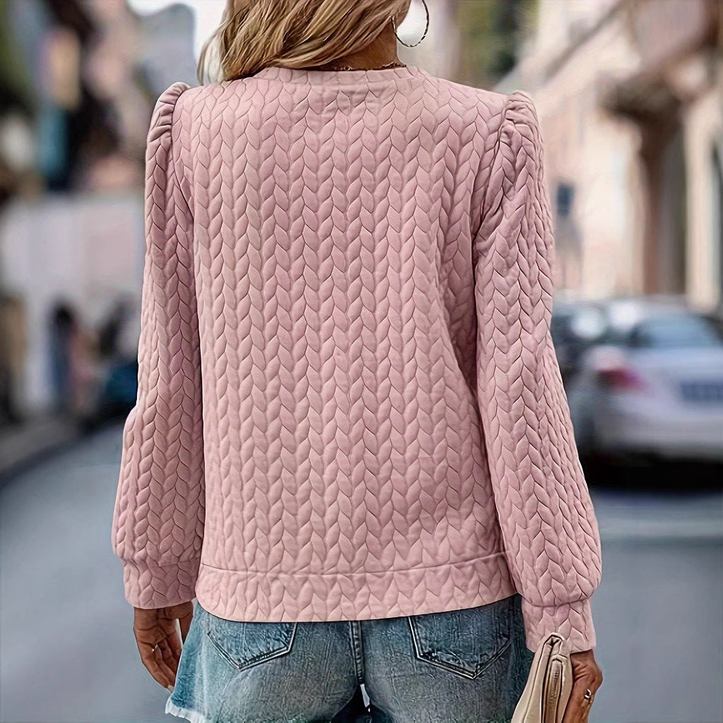 GR | Rundhals Puff Langarm Strickpullover Sweatshirt