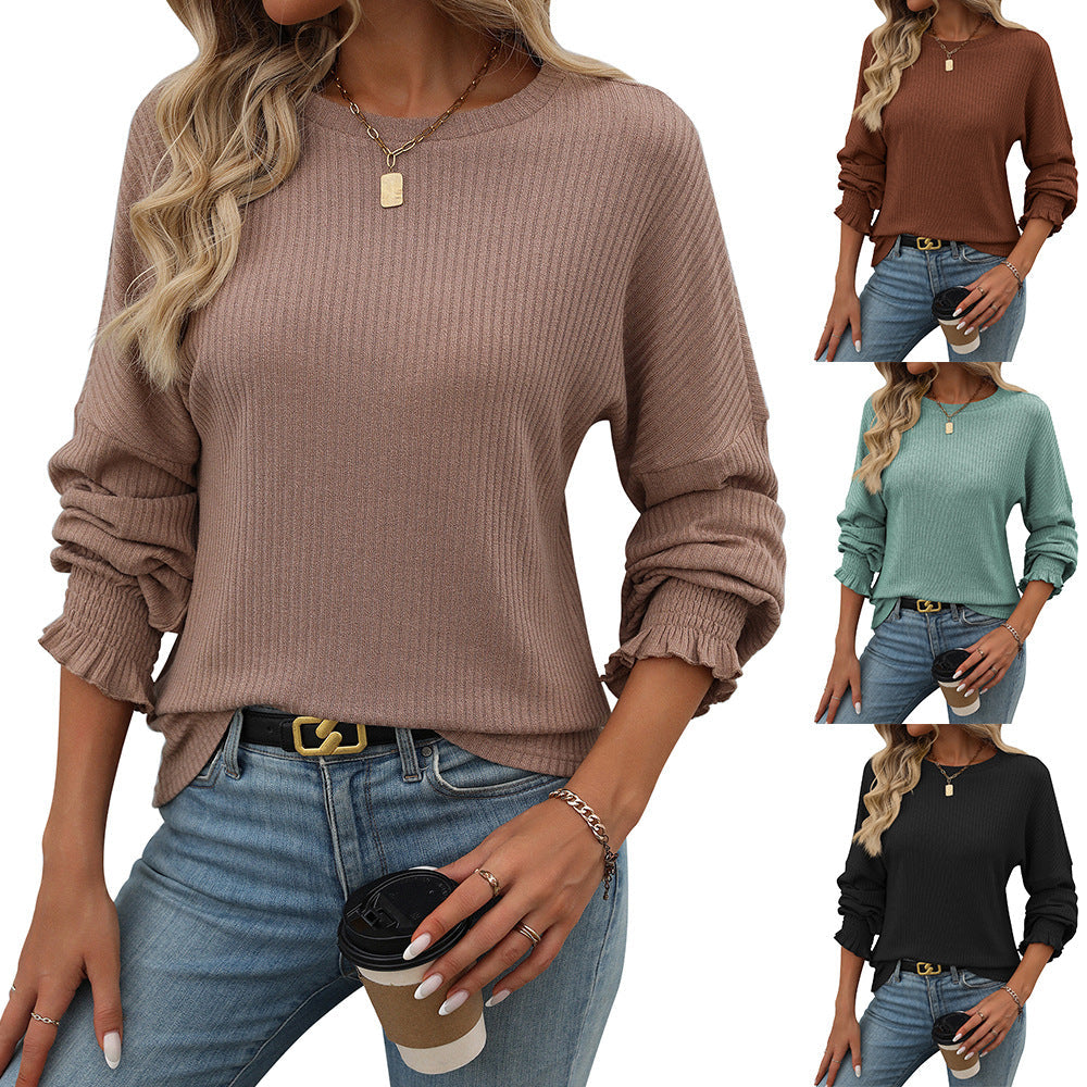 Damen lässiger Pullover mit feiner Rippstruktur und elastischen Bündchen GR