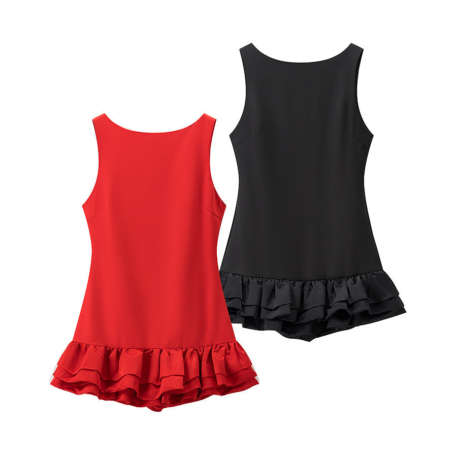 Women's ruffled swimsuit with a subtle U-neck and flowing hem, size S