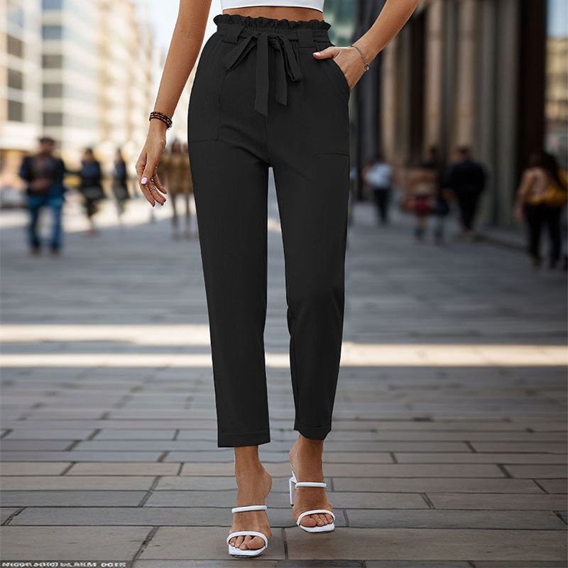 Damen Bequeme High-Waist Pants mit Taillengürtel GR
