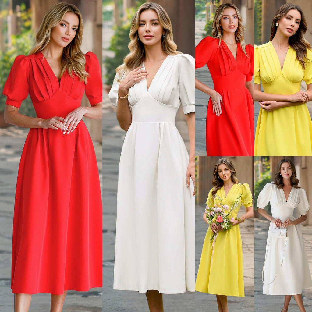 Women's Midi Dress with Puff Sleeves Size