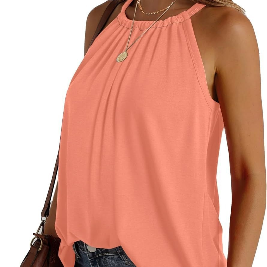 Women's casual halter top with adjustable straps and flowing cut, size S