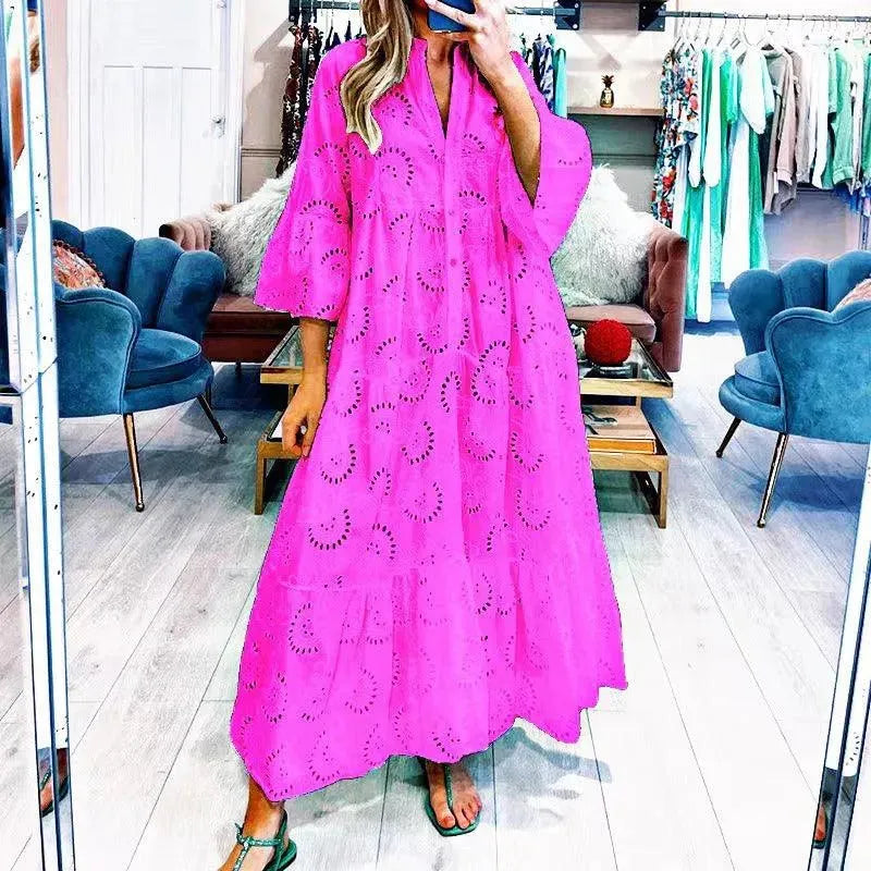 GR | Women's full-length V-neck dress in French style