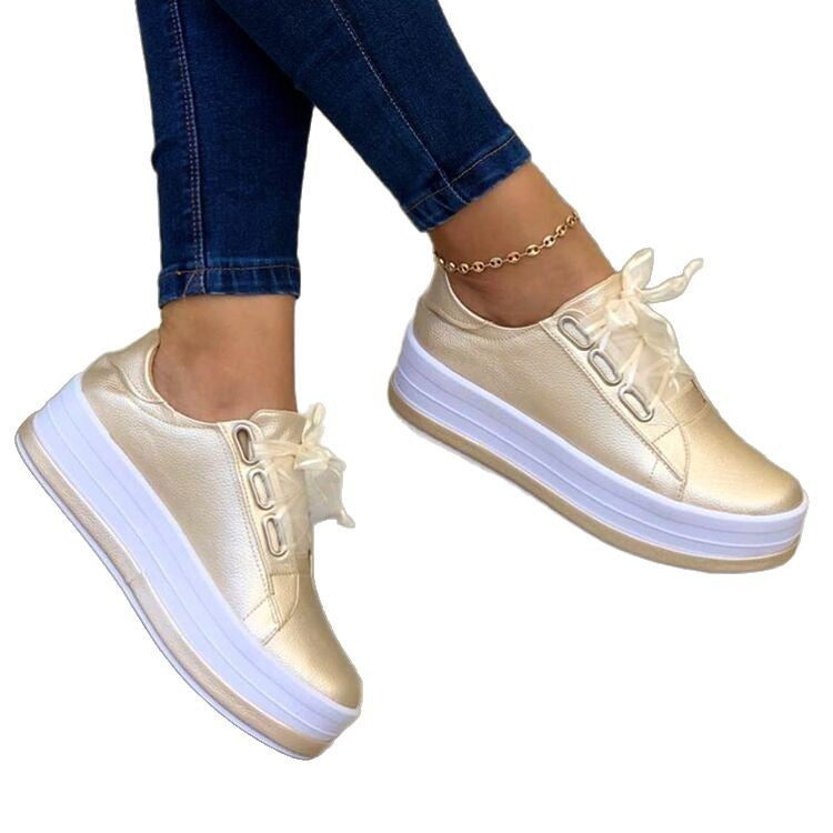 Women's comfortable platform sneakers with elegant metallic upper, size GR
