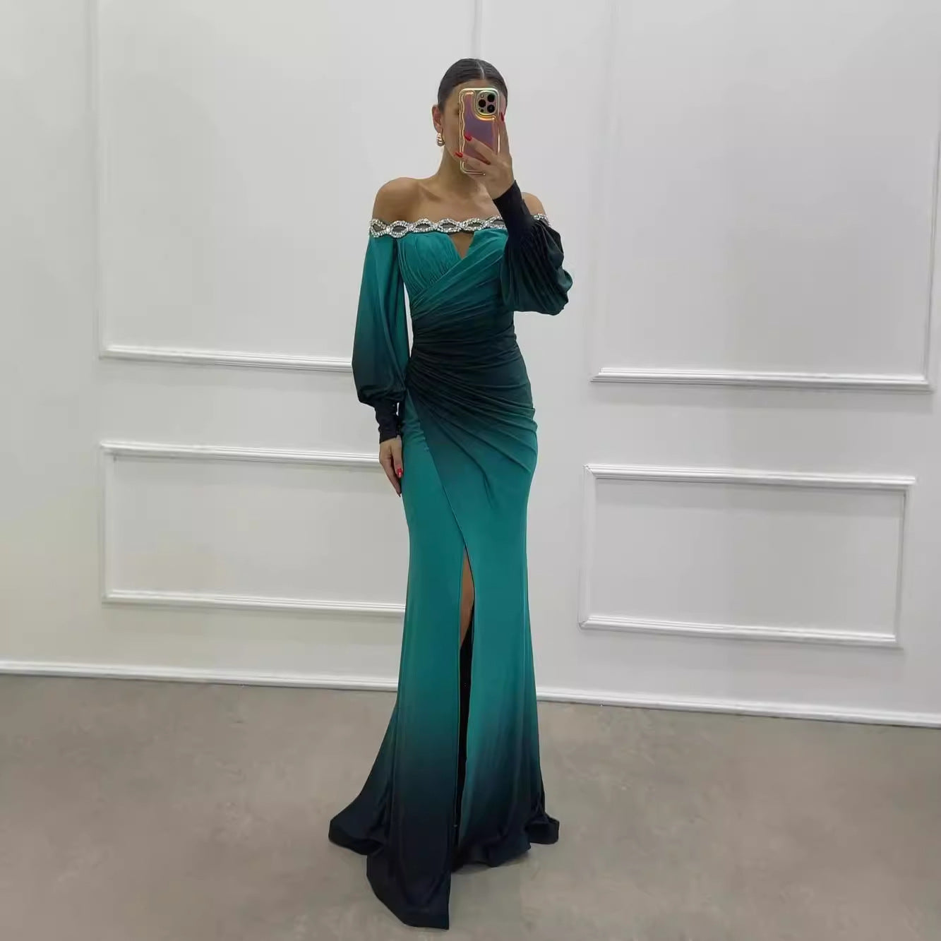 GR | Party dress with camisole and positioned slit in a wide A-line silhouette