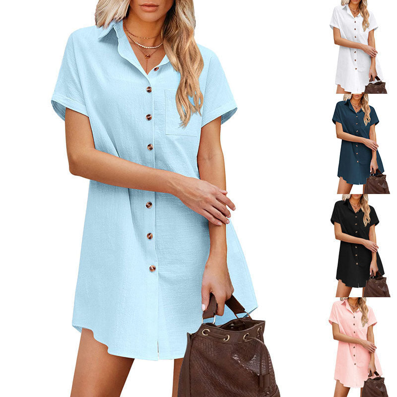 Damen Hemdblusenkleid aus strapazierfähigem Leinenmix mit Knopfdetail und Brusttasche GR