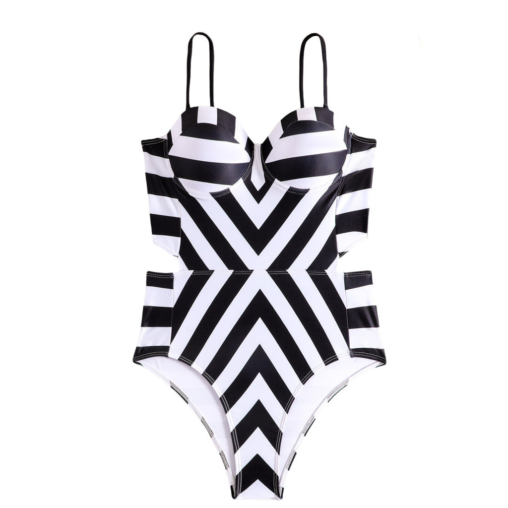 Women's evening dress with a sophisticated wrap design and striped top, size