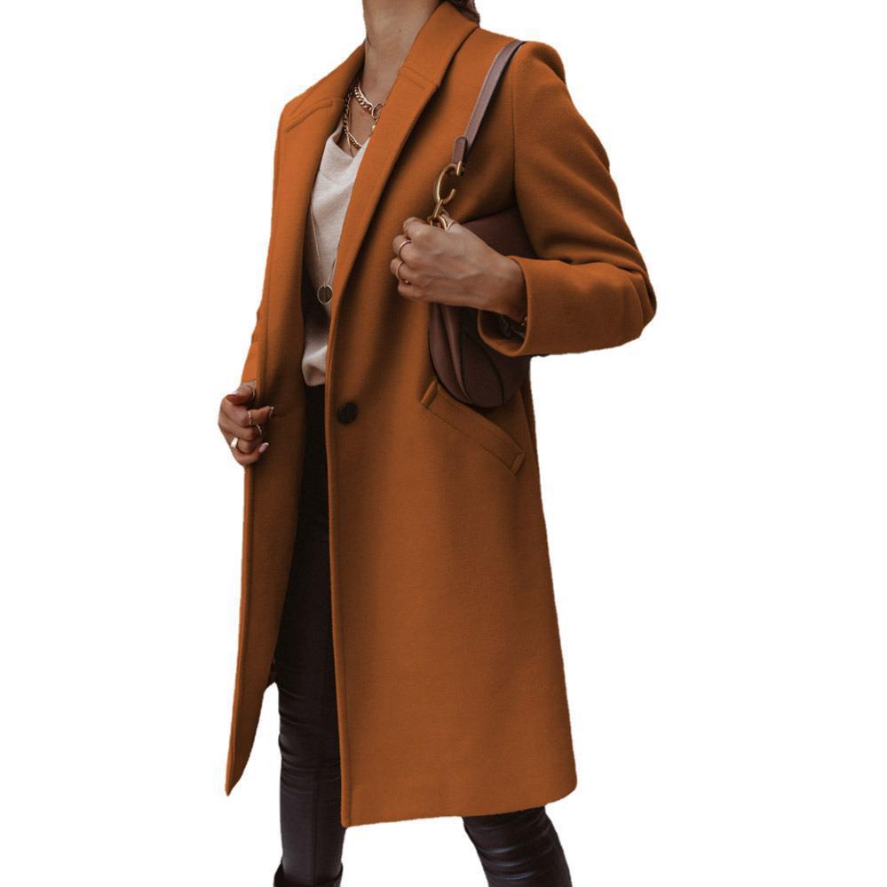Women's wool coat with elegant lapel and timeless cut, size