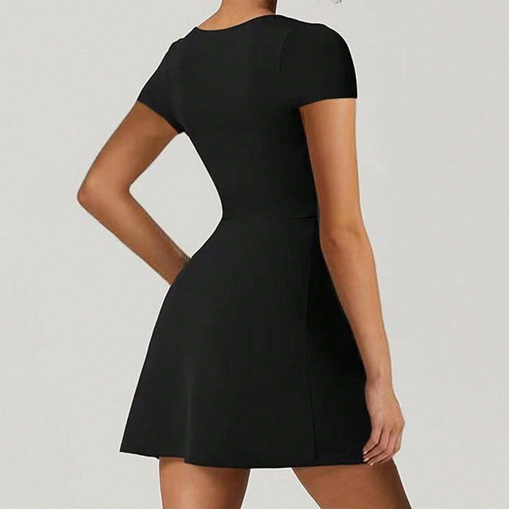 Women's elegant mini dress with square neckline and figure-hugging cut, size [size]