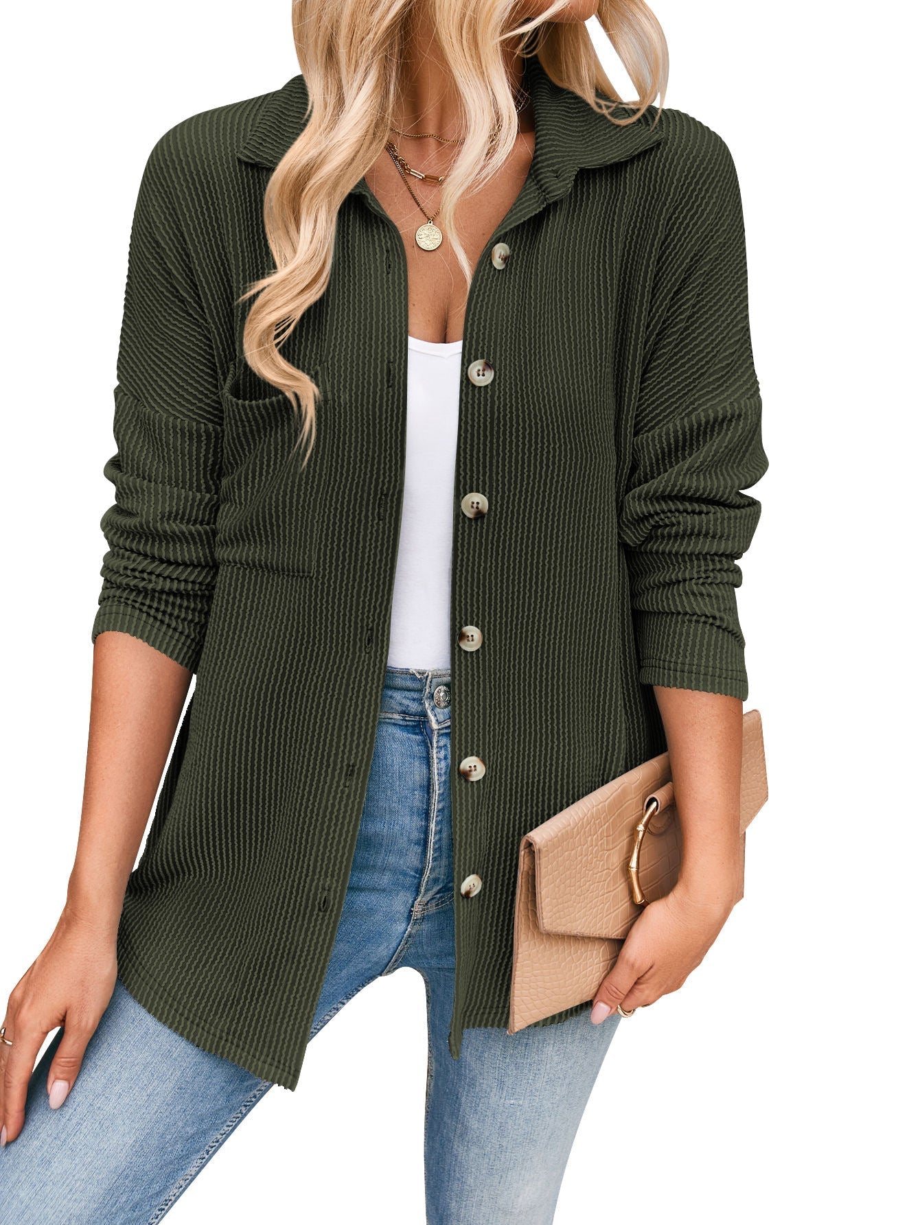 Damen lässige Strickjacke mit Knopfleiste GR