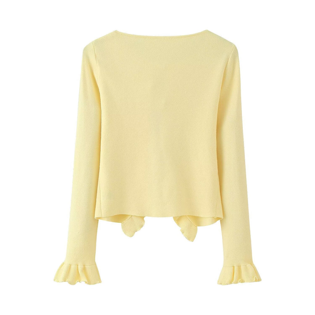 Damen Strickjacke mit Rüschen und Bändern GR