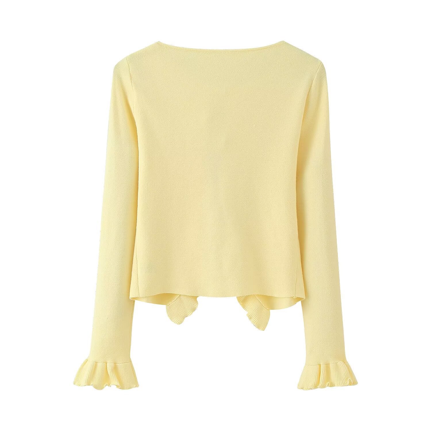 Damen Strickjacke mit Rüschen und Bändern GR