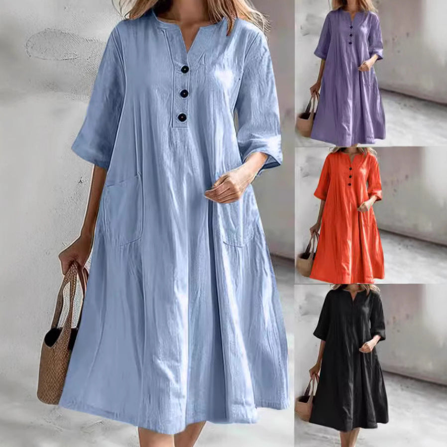 Women's casual beach dress with practical pockets, size